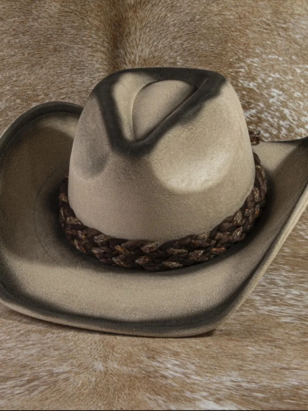 Taupe Wide-Brim Felt Hat with Braided Band